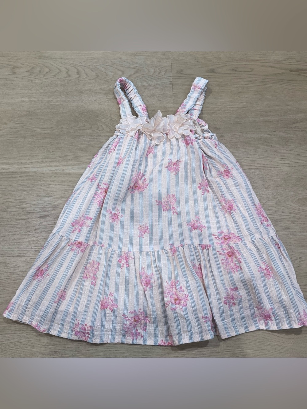 Zara White, Light Blue and Pink Floral Striped Sundress